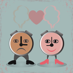 Isolated cartoon alarm clock on grunge background