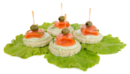 Delicious canapes isolated on white