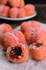Delicious cookies peaches on table close-up