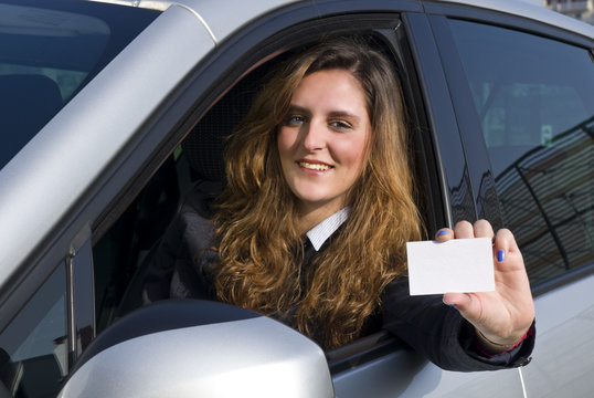 Woman in the car with empty tocket