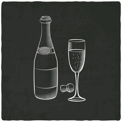 champagne on black old background - vector illustration