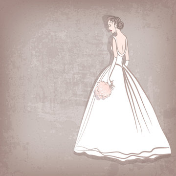 bride in wedding dress on grungy background