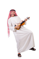 Arab man playing violing on white