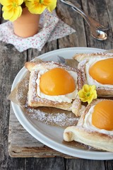 Puff pastry tarts with apricots. Eastern. Selective focus.