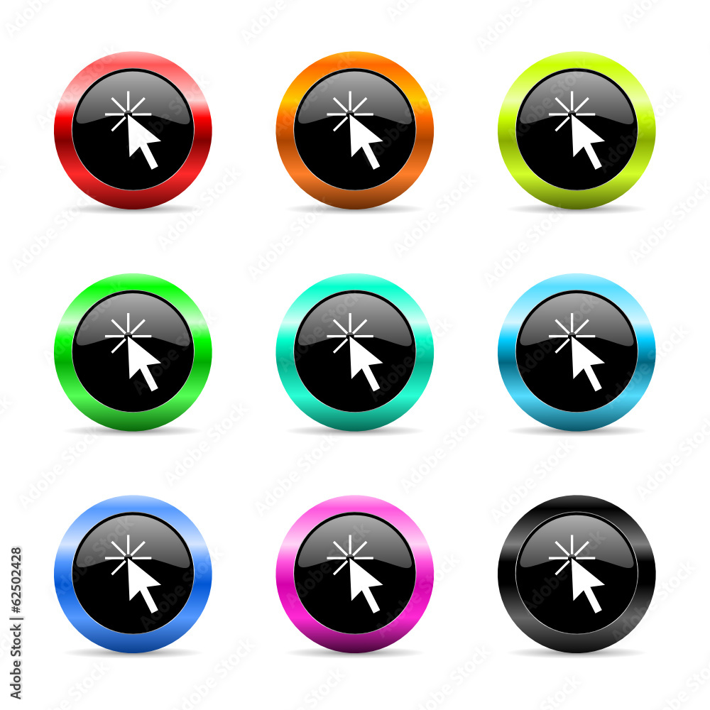 Aufkleber click here icon vector set