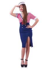 Fototapeta premium Young flight attendant isolated on the white