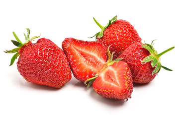 Ripe strawberries with leaves