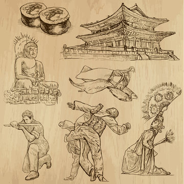 KOREA_1. Set of hand drawn illustrations into vectors