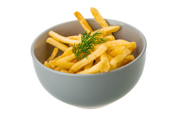 French fries on white background