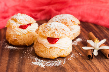 Homemade Choux pastry with crimson curd