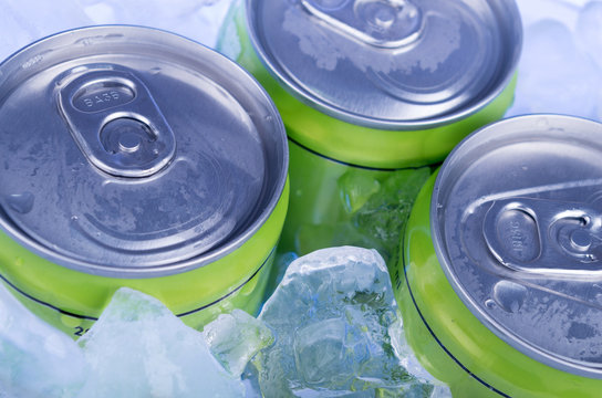 green Soda can in crushed ice