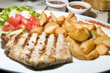 Polish style grilled pork chops meal as photographed in Krakow P