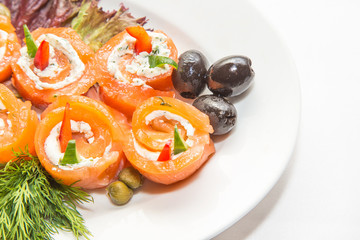rolls of red fish
