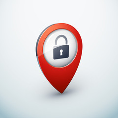 icône épingle punaise marqueur carte cadenas sécurité