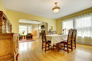 Spacious wood carved dining room