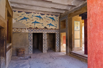 Details of queen's room at Knossos palace, island of Crete