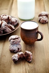 Homemade chocolate chip cookies in powdered sugar