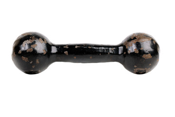 Old black dumbbell on a white background