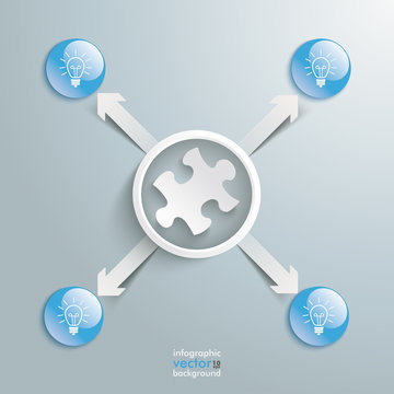 Puzzle Infographic White Ring 4 Blue Buttons Bulbs