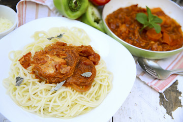 Mediterranean food in saucepan