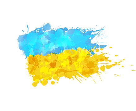 Ukrainian  flag made of colorful splashes