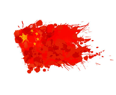 Chinese flag made of colorful splashes