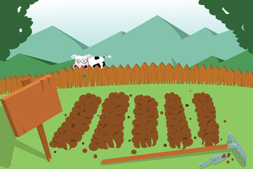 vegetable garden and cow