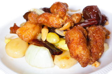 Stir fired chicken with cashew nuts.
