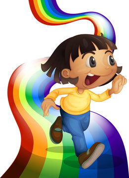 A rainbow with a child playing