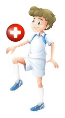 A soccer player with the flag of Switzerland