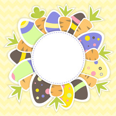 Easter eggs and carrots pattern on a yellow