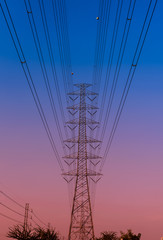 electricity pylon at the sunset