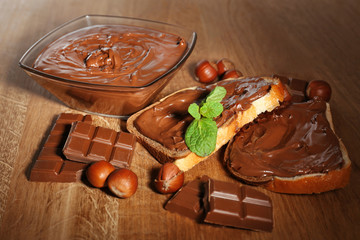 Sweet chocolate hazelnut spread with whole nuts and mint