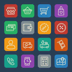 Shopping mall and delivery icons set