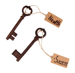 Keys to happiness, Conceptual photo. Isolated on white