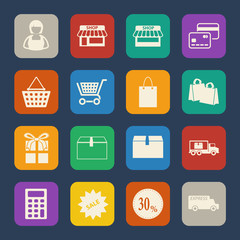 Shopping mall and delivery icons set