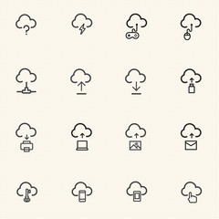 Cloud computing stroked icons set.