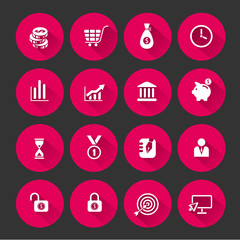 Modern business flat icons vector set with long shadow, vector