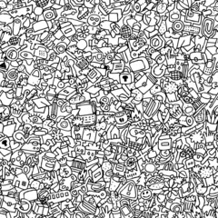 Icons seamless pattern in black and white