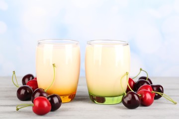 Delicious yogurt with fruits tastes in glasses and fresh fruits