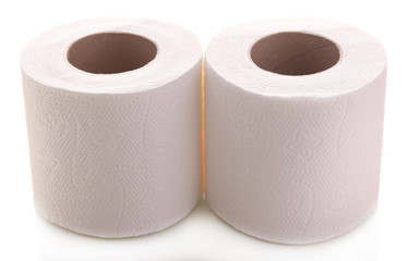 Color toilet paper rolls isolated on white