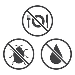 Do not Eat, Bug and Wet icons.