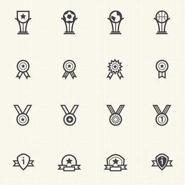 Trophy and awards icons set. Stroke path layer included
