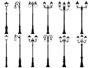 Set of vector silhouettes of lamppost. - 62528292