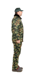 Man in military vest. Side view.