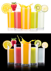 tasty summer fruit drinks in glass with splash