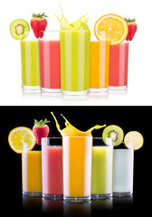 tasty summer fruit drinks in glass with splash