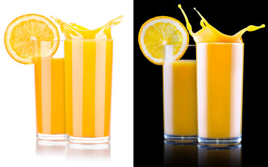 Fresh orange juice in glass with splash