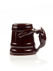 Brown Ceramic Beer Mug Tankard Isolated White
