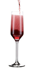 Close up of red champagne glass.